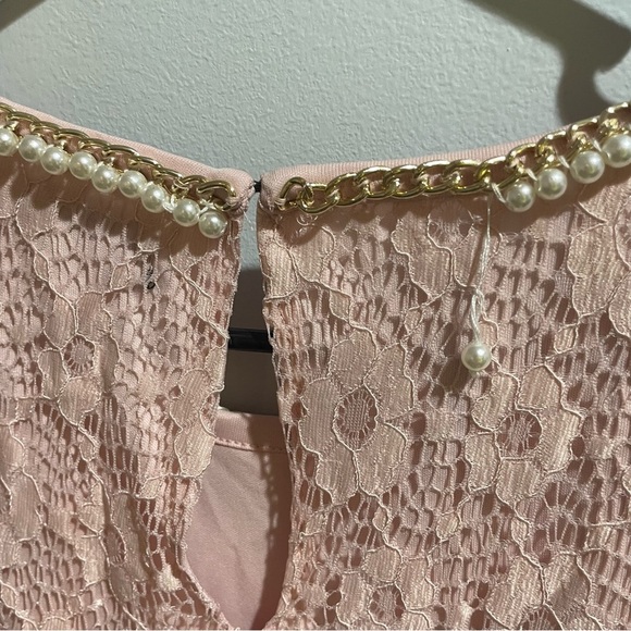 Karl Lagerfeld Paris Blush Pink sleeveless lace dress 10 pearl collar DEFECT - Picture 10 of 12